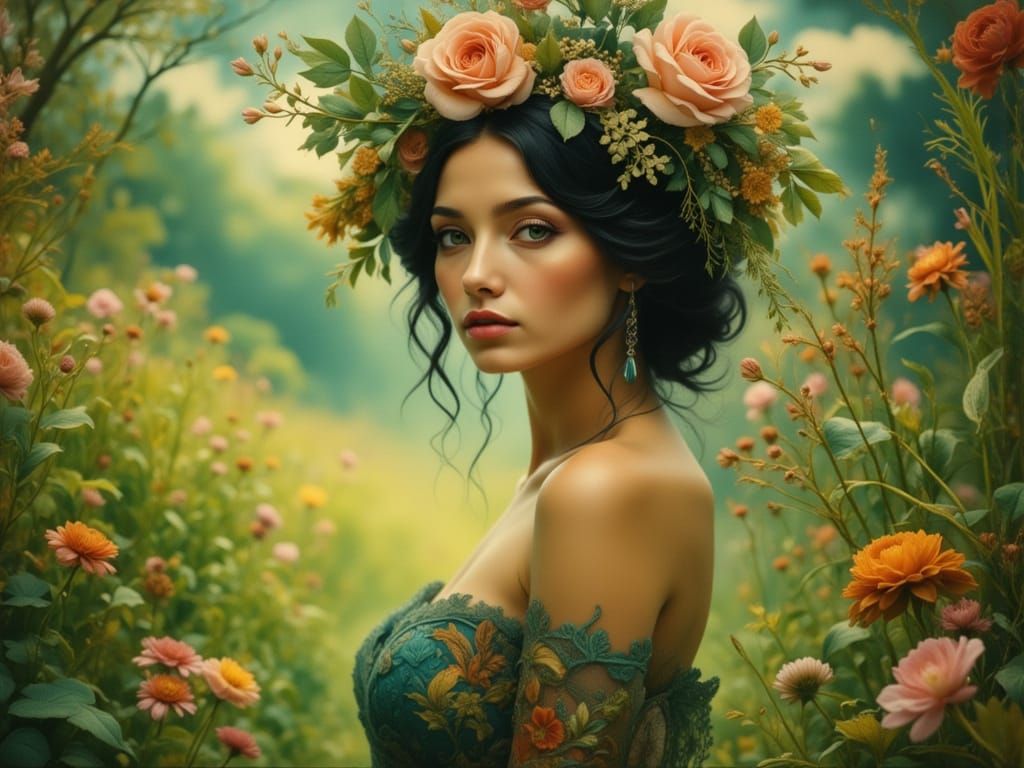 Serene Woman Portrait in Fantasy Realism Style