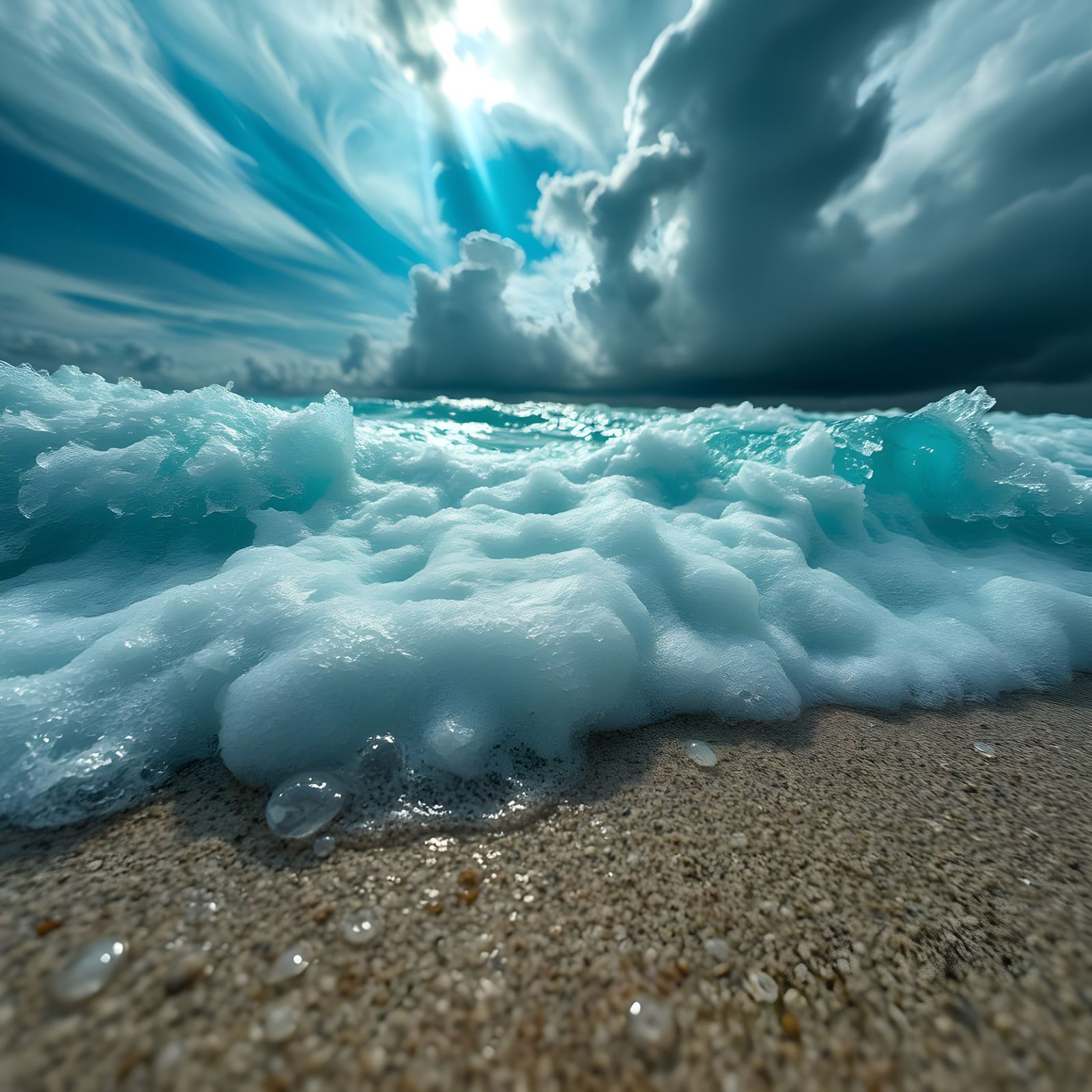 Tidal Close-Up with Blue-Green Rays: Hyperrealistic HDR Imag...