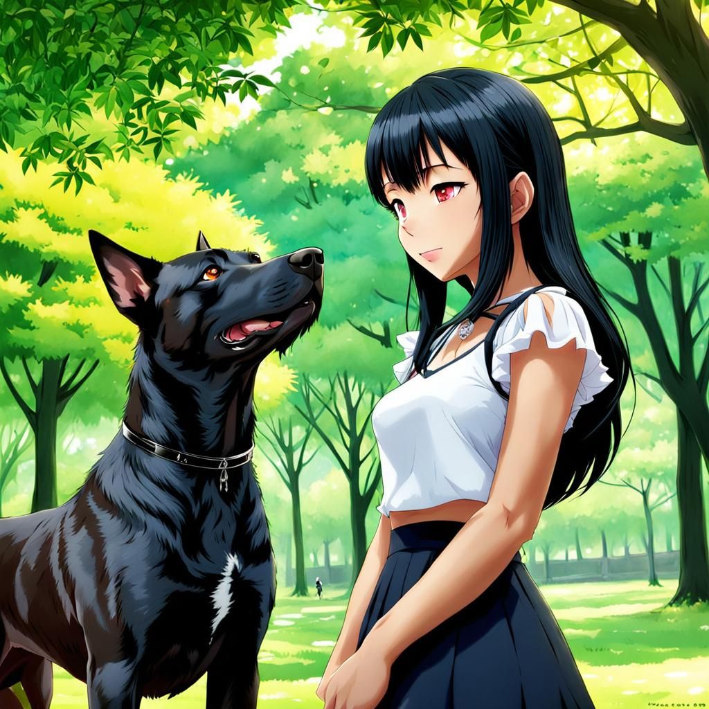 Girl with Thai Ridgeback in Anime Style
