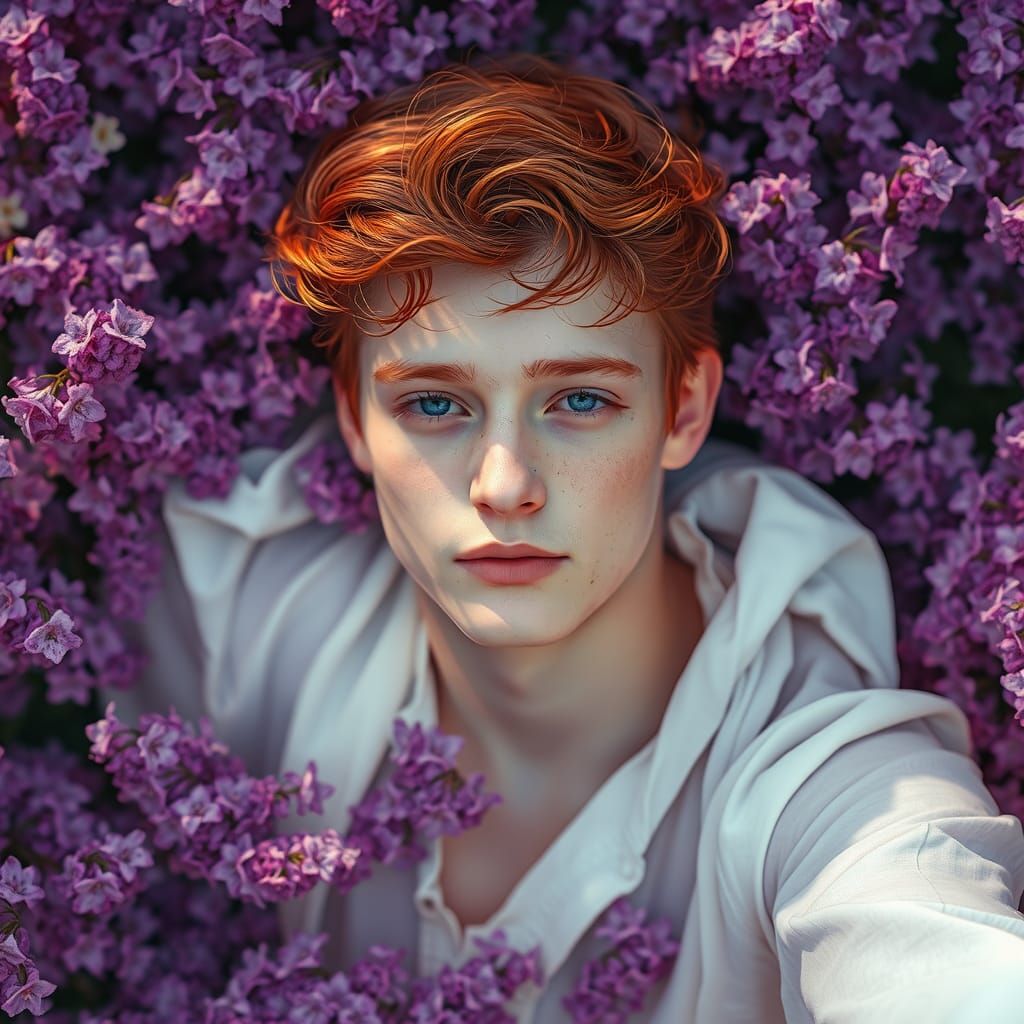 Man in Lilac Field: Dreamy Romantic Portrait