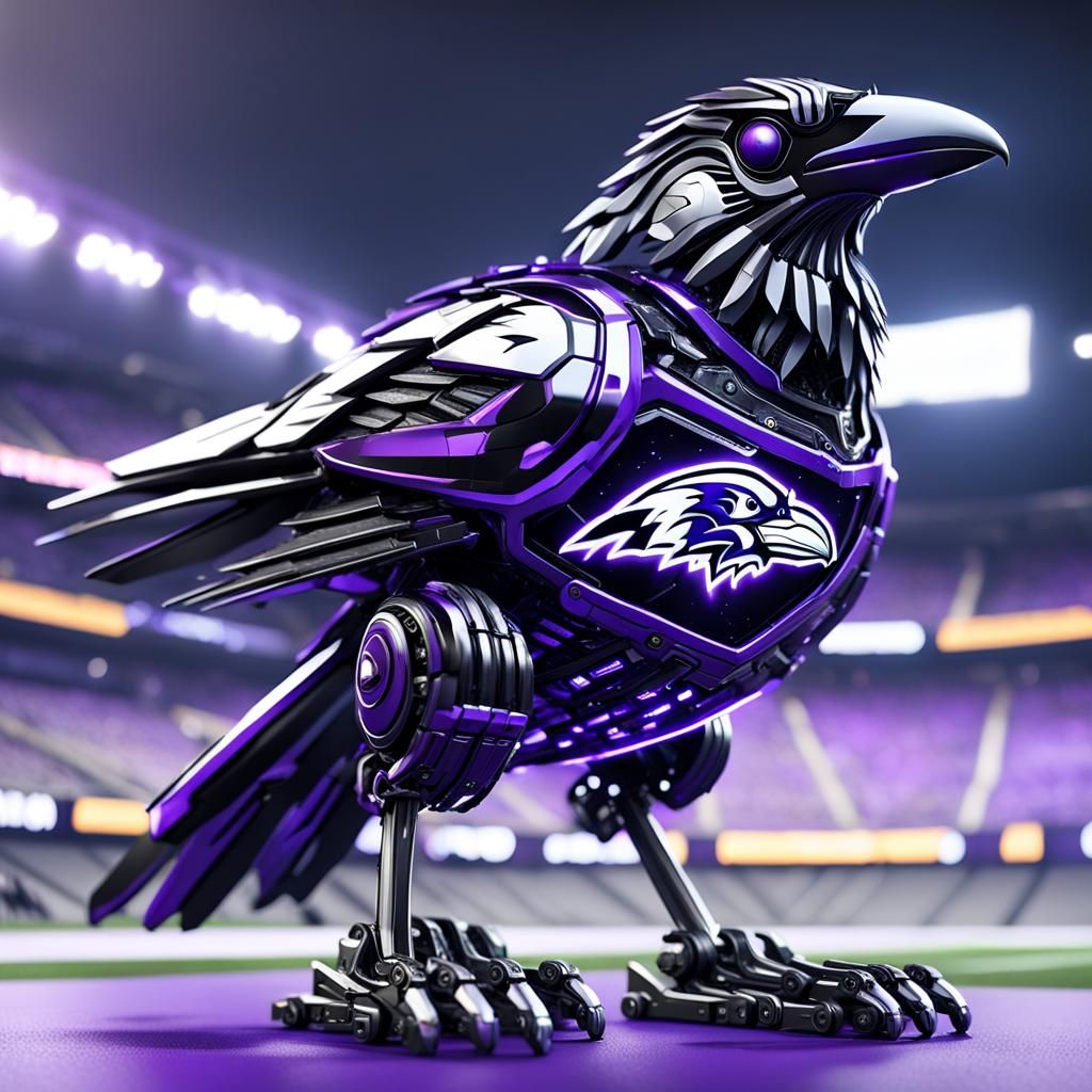 Futuristic Raven Robot in Neon Stadium