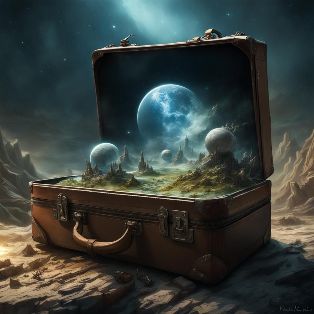 Miniature Sci-Fi World Emerging From Suitcase