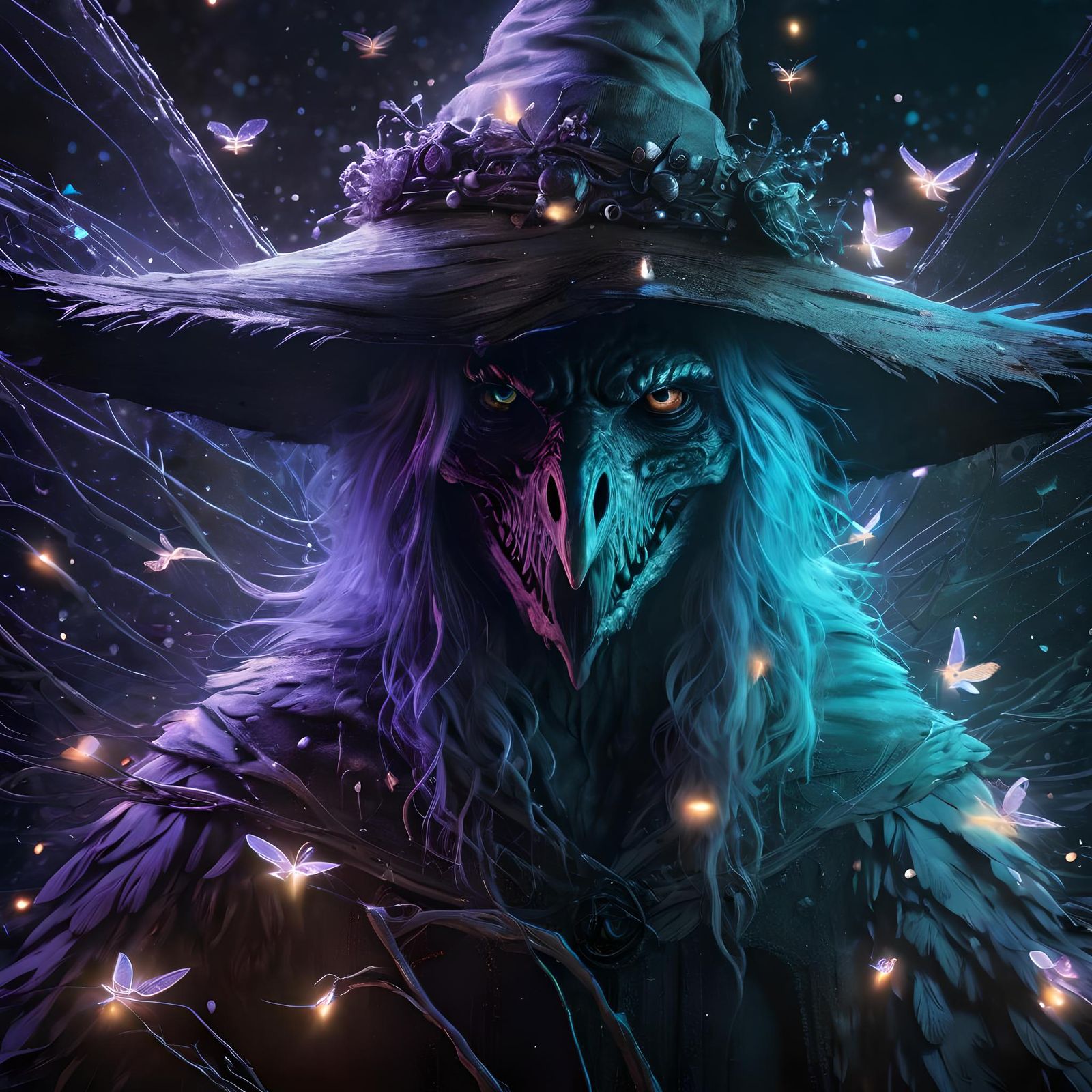 Spooky Crow Witch Portrait in Digital Art Style