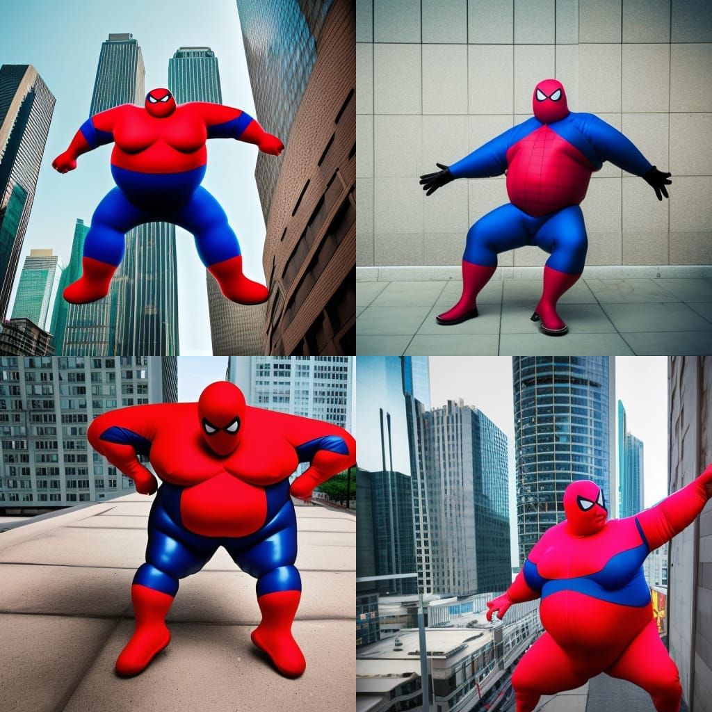 Obese Spiderman Falling From Skyscraper