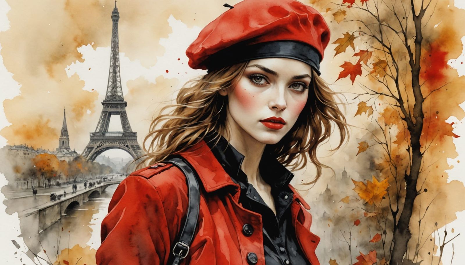 French Girl in Beret: Minimalist Fashion Sketch