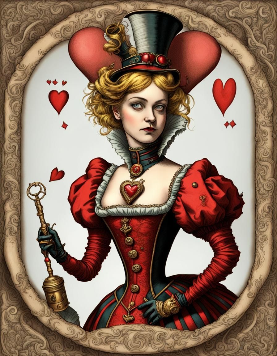 Steampunk Queen of Hearts in Tenniel Style