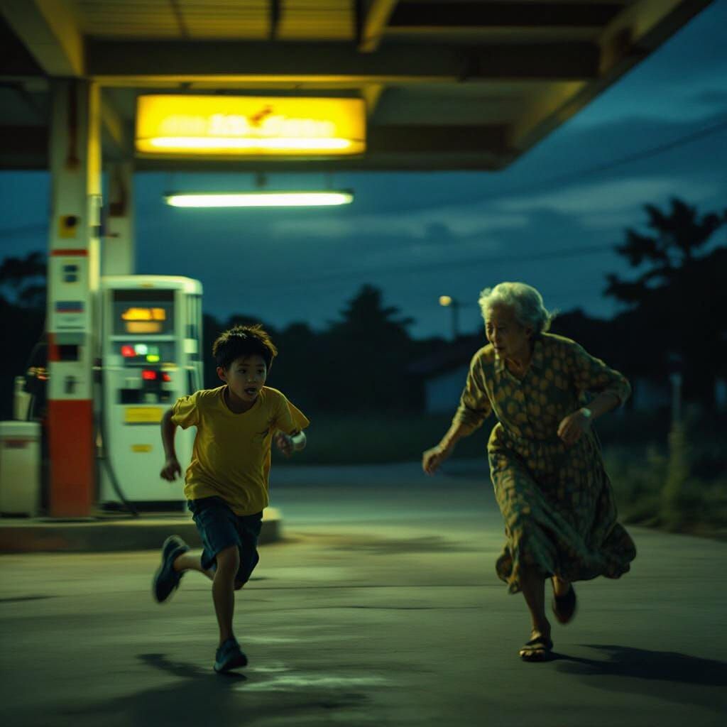 Terrified Boy Runs from Shadowy Figure in Thailand