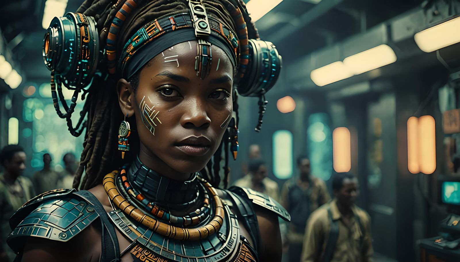 Futuristic African Tribal Woman in Matrix Style