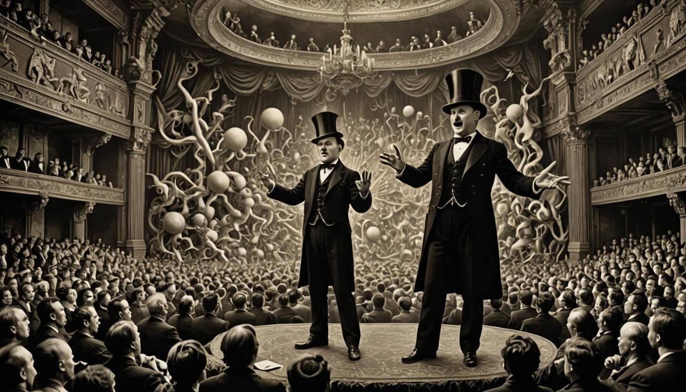 Stage Magician in Crowded Theater, Daguerreotype Style