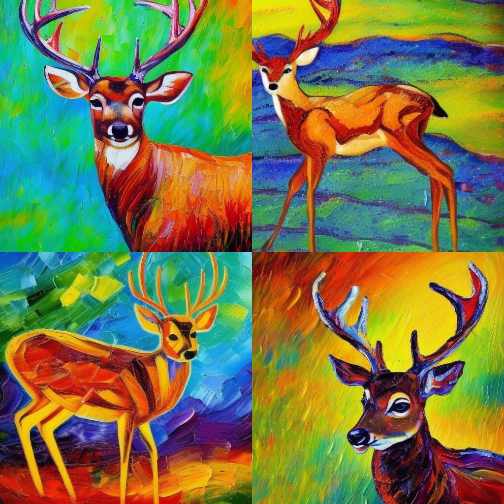 Deer in Expressionist Neo-Impressionism Style