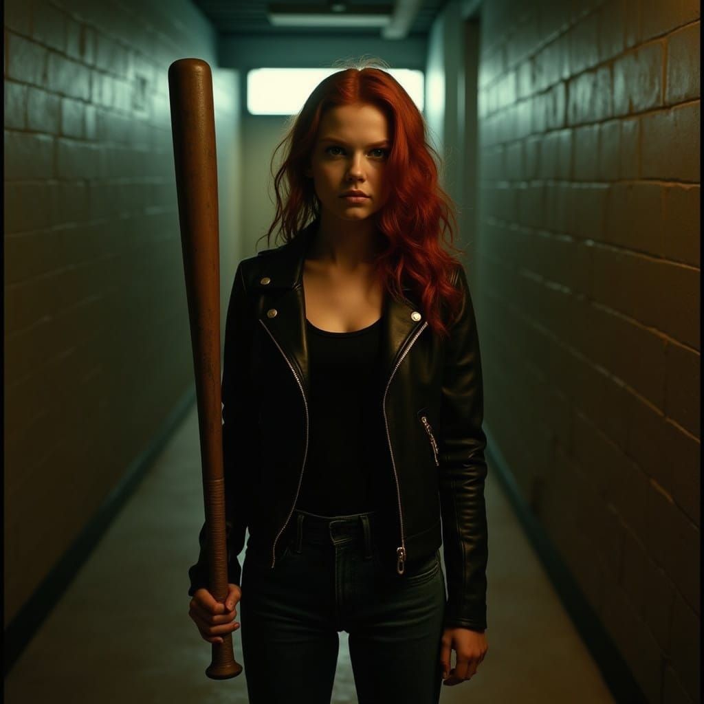 Fiery Red-Headed Heroine Grips Baseball Bat in Cinematic Gol...