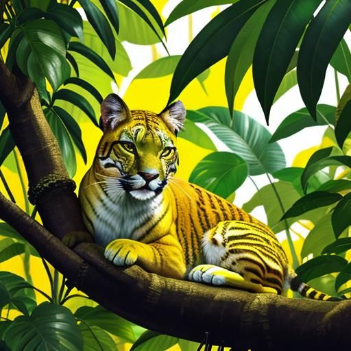 Puma in Yellow Jungle: Vibrant Digital Art