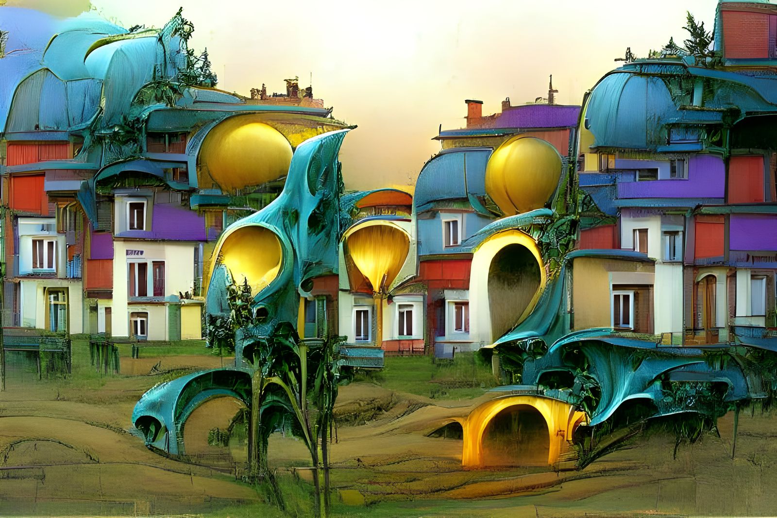 Art Nouveau Rococo Sci-Fi Architecture Village