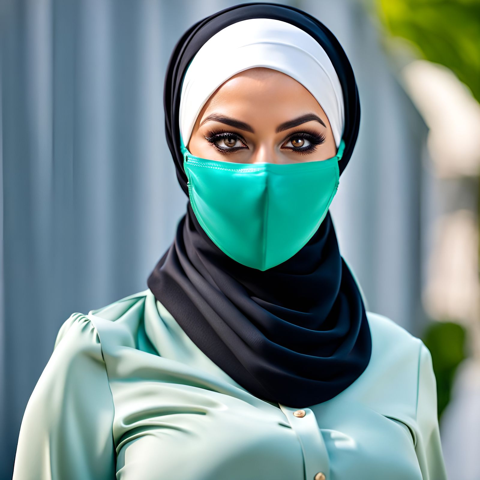 Young Woman in Hijab and Mask: Modest Fashion
