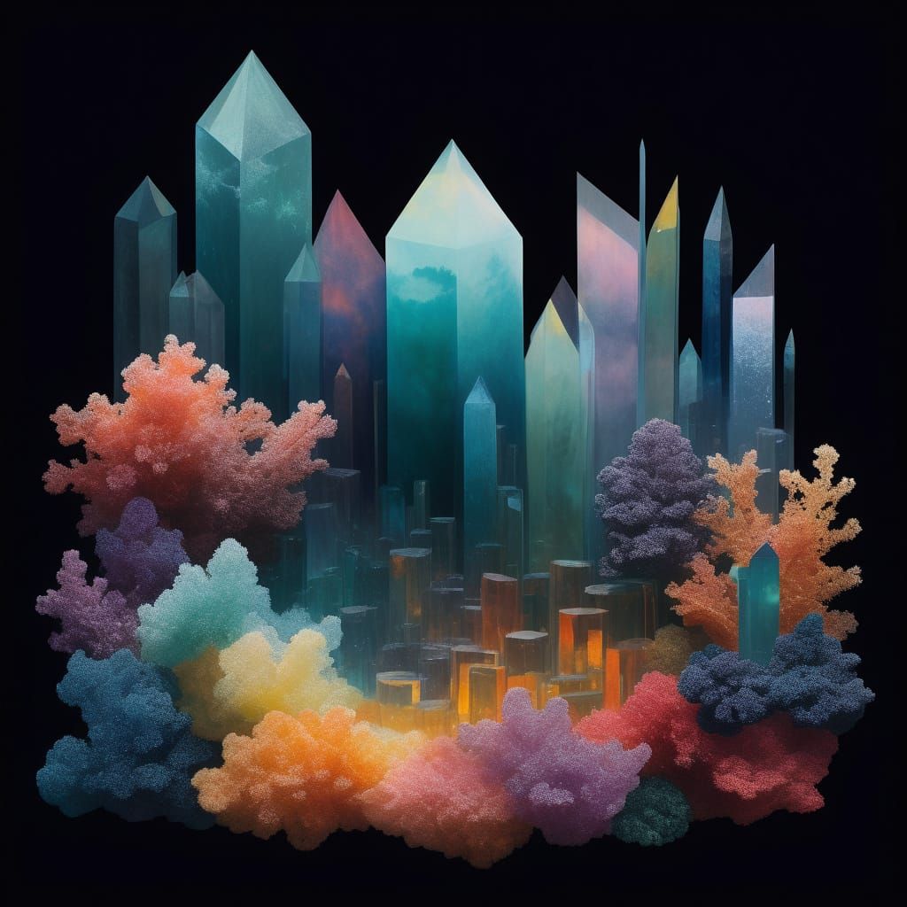 Surreal Crystal Cluster in a Dreamlike Landscape