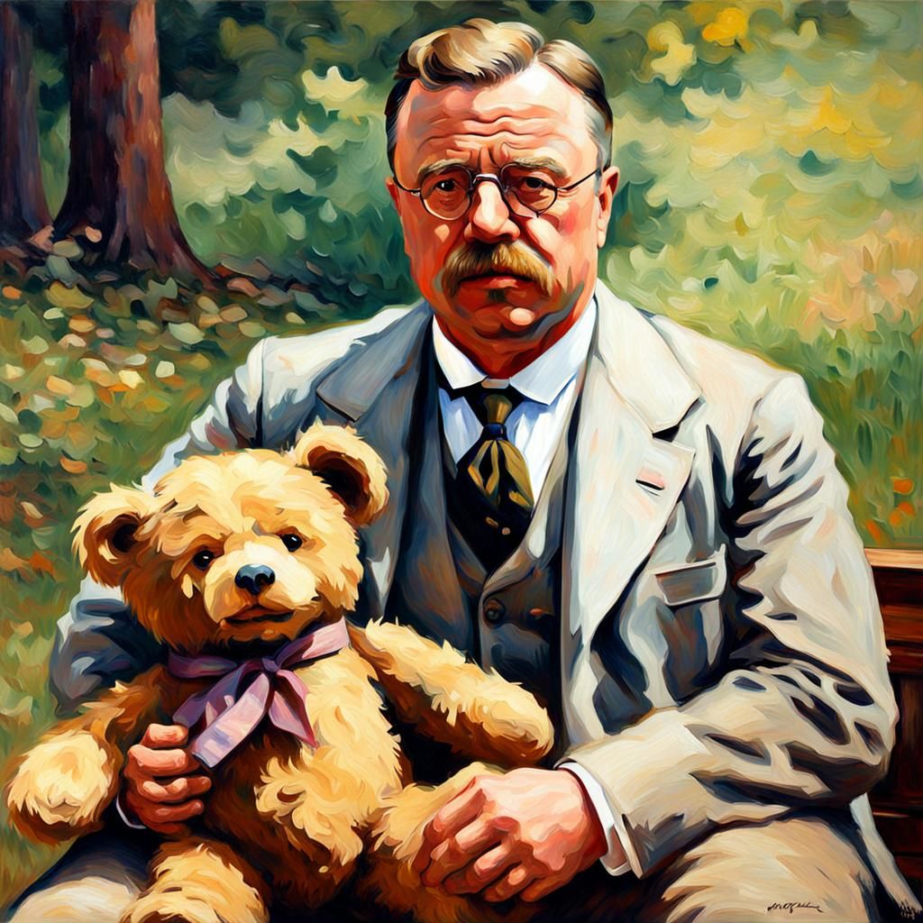 Man with Teddy Bear: Impressionist Portrait