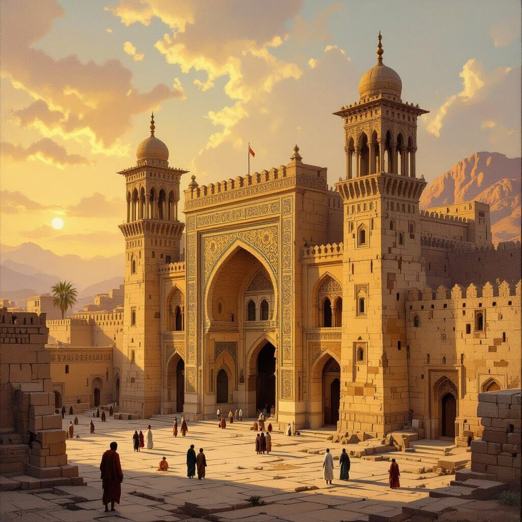 Majestic Yemeni Landmark in Realistic Oil Painting