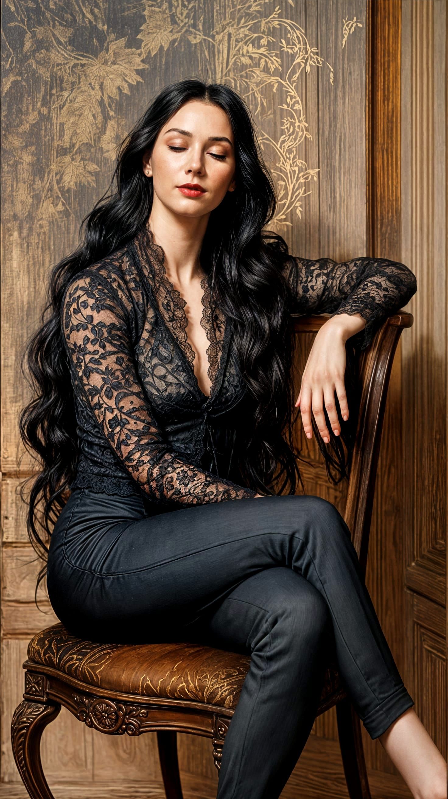 Romantic Oil Painting of Woman in Lace Jacket