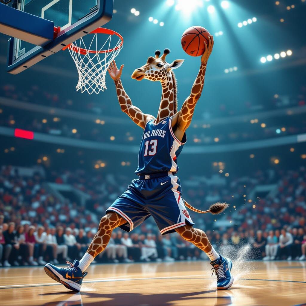 Giraffe Plays Basketball: Hyperdetailed Splash Art