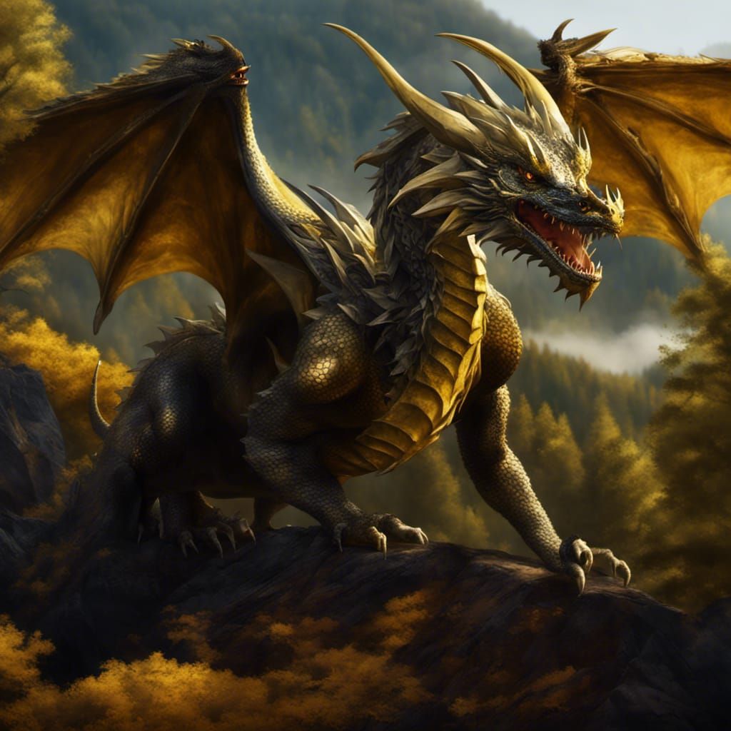 Golden Dragon Spreads Wings Over Mountain