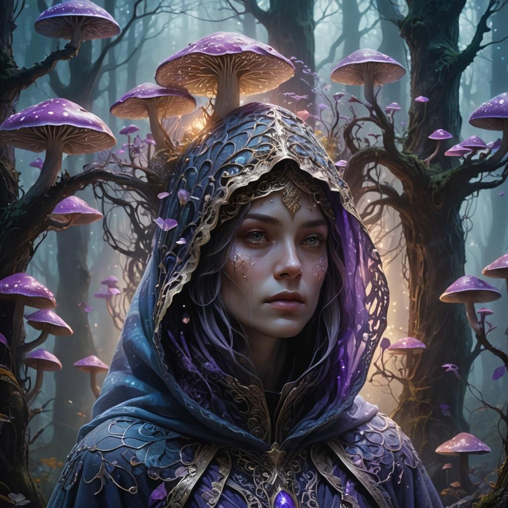 Mysterious Figure in Luminescent Forest Concept Art