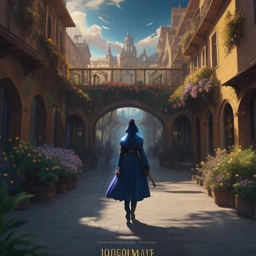 Enchanted, Whimsical Town Square in a Vibrant, Dreamlike Sky