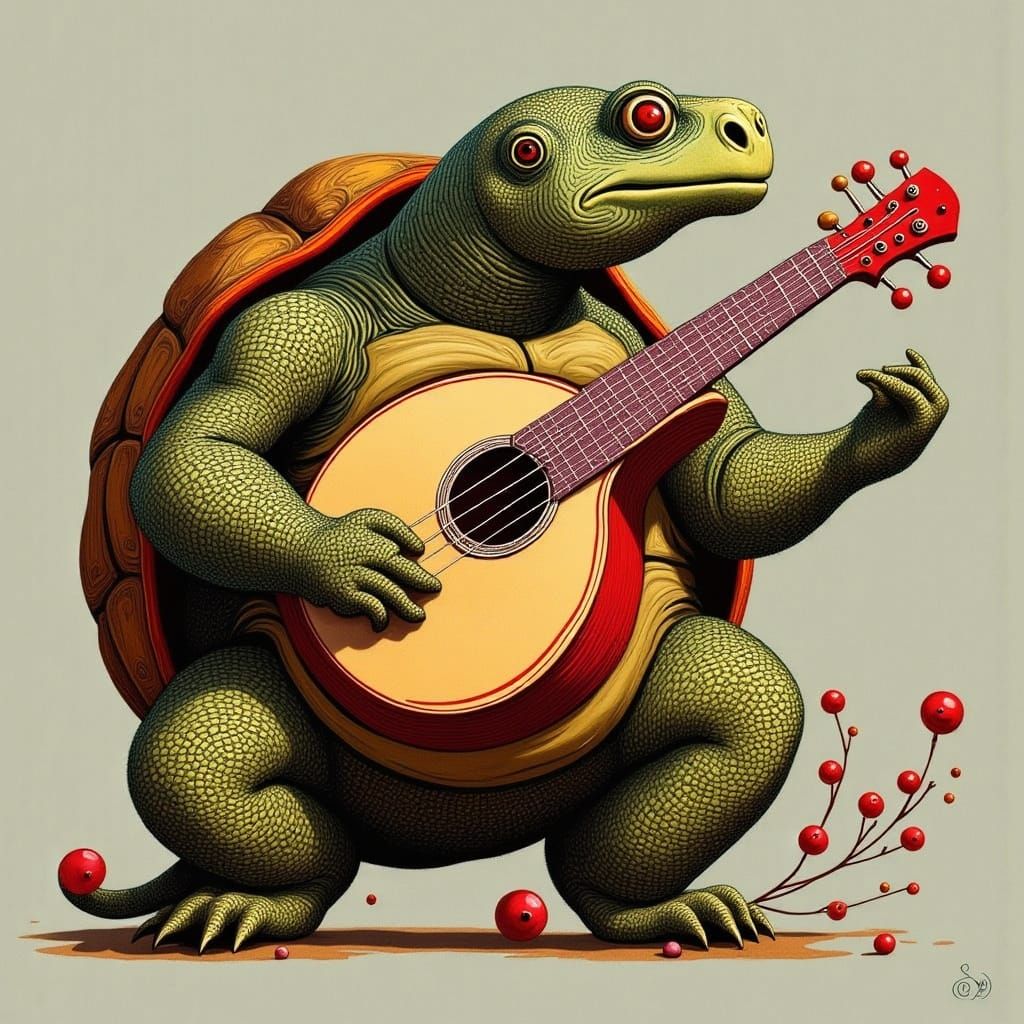 Muscular Tortoise Plays Ukulele in Rockabilly Style