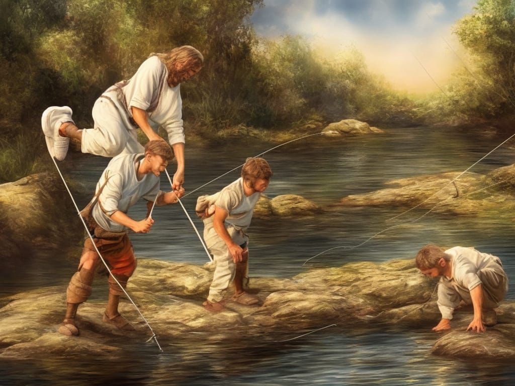 Peter Fishing for Men: A Hyperrealistic Biblical Scene