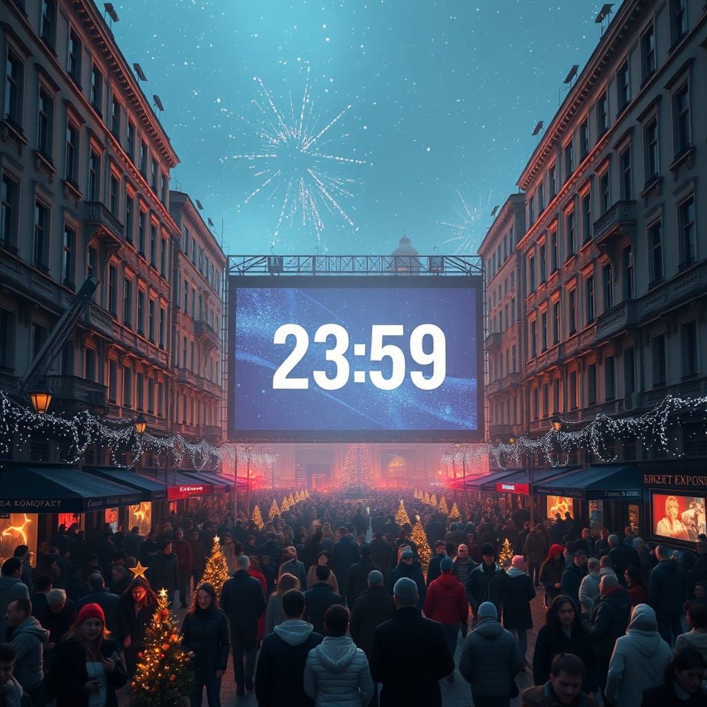 Midnight Countdown in a Vibrant Urban Celebration