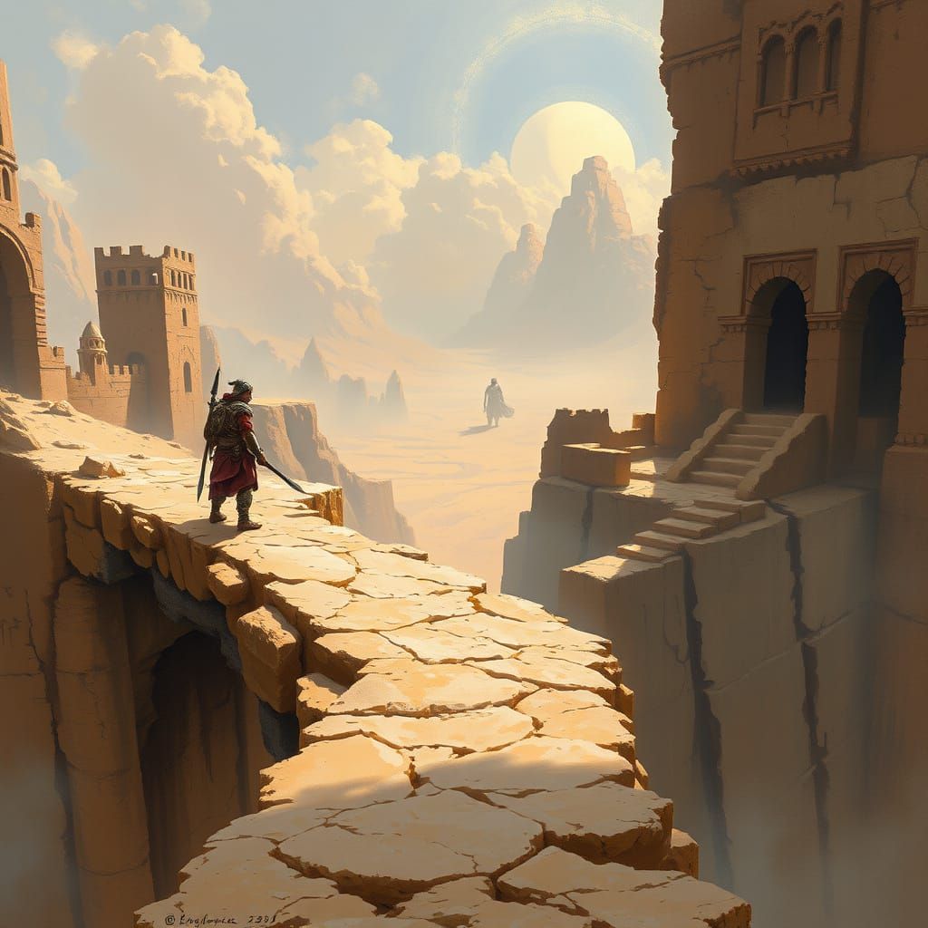 Heroic Desert Elf Warrior Guards Ancient Ruins