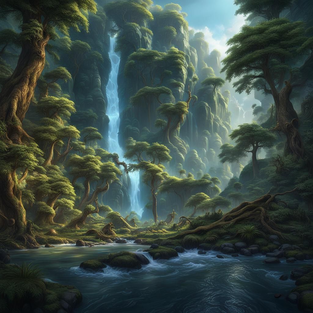 Hidden Waterfall Grants Wishes: Fantasy Concept Art