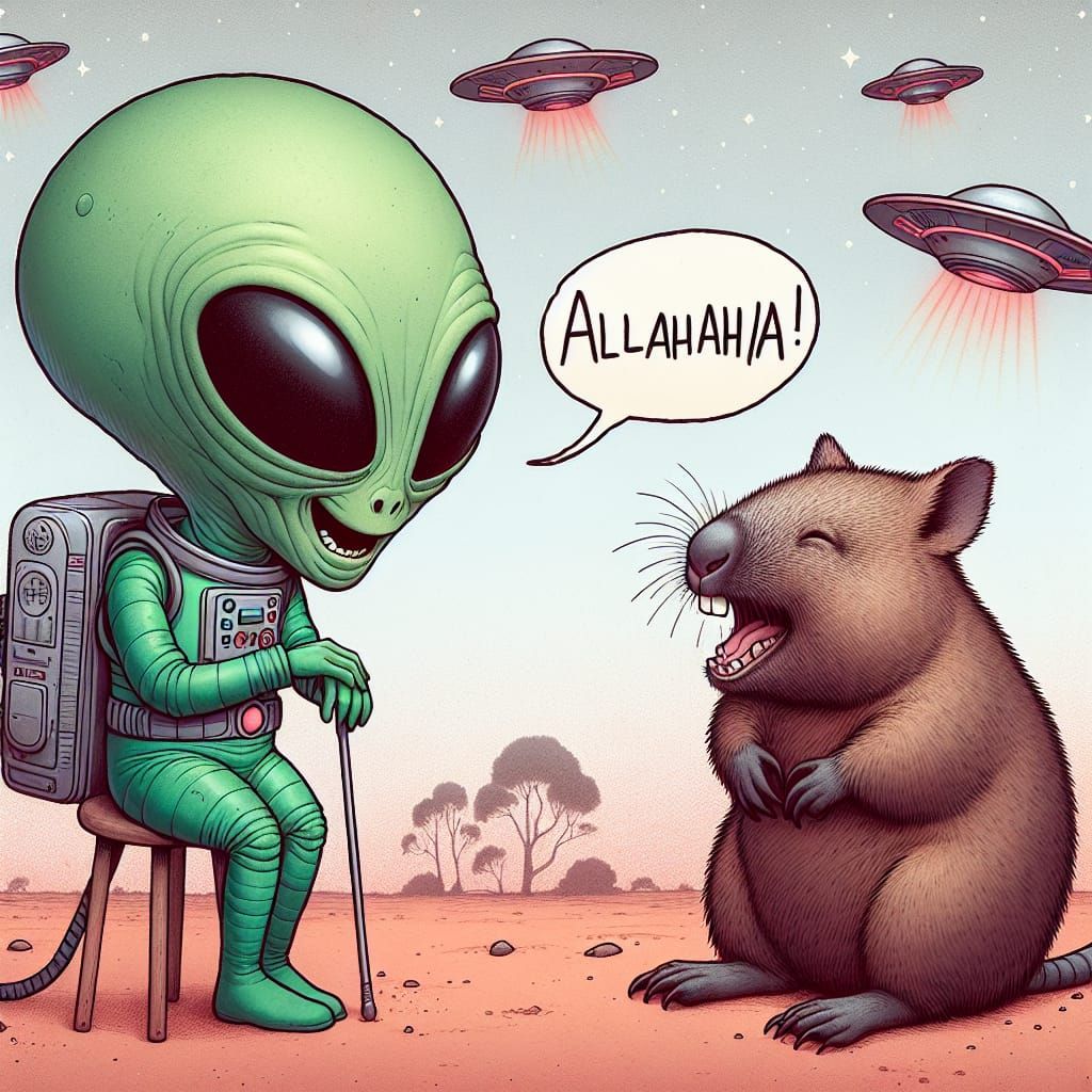 Alien Shares Joke with Amused Wombat