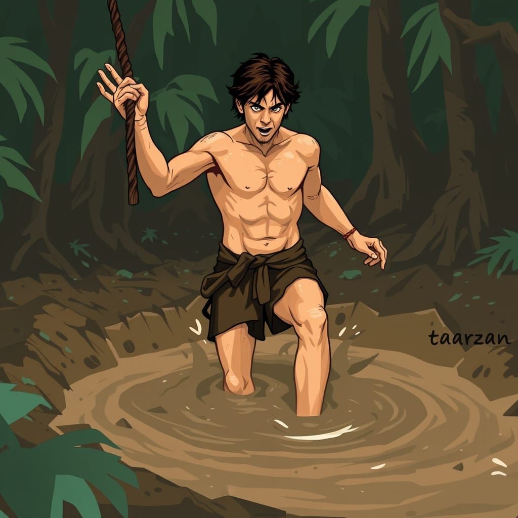 Tarzan Struggles in a Muddy Pit