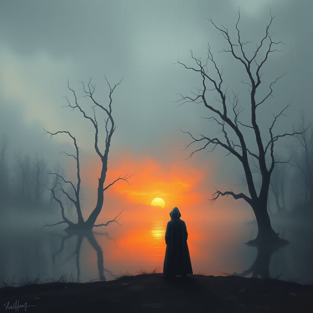 A Lonely Figure Contemplates a Thousand Days of Grief in a D...