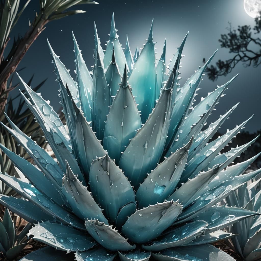 Bioluminescent Ice Agave Under Moonlight: Splash Art