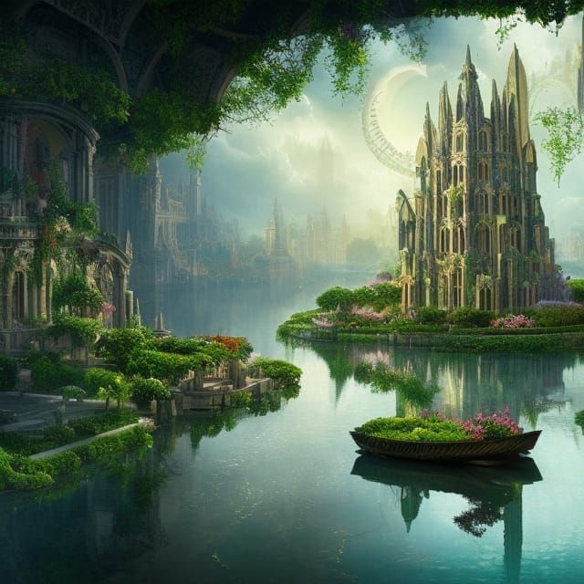 City of Atlantis: Divine Architecture and Floating Gardens