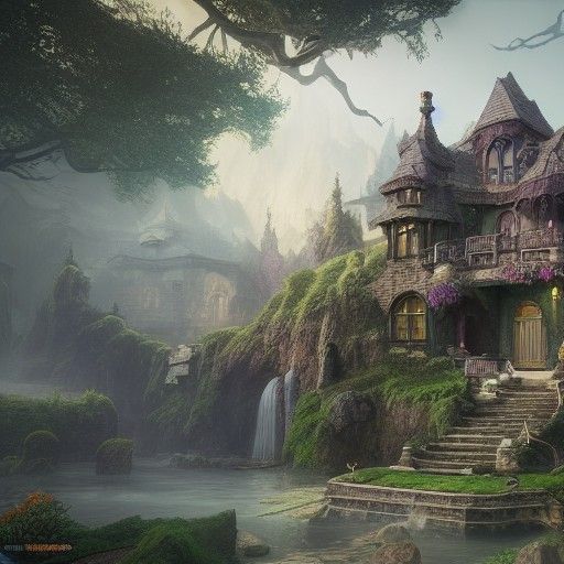Fantastical House in Detailed Matte Painting Style