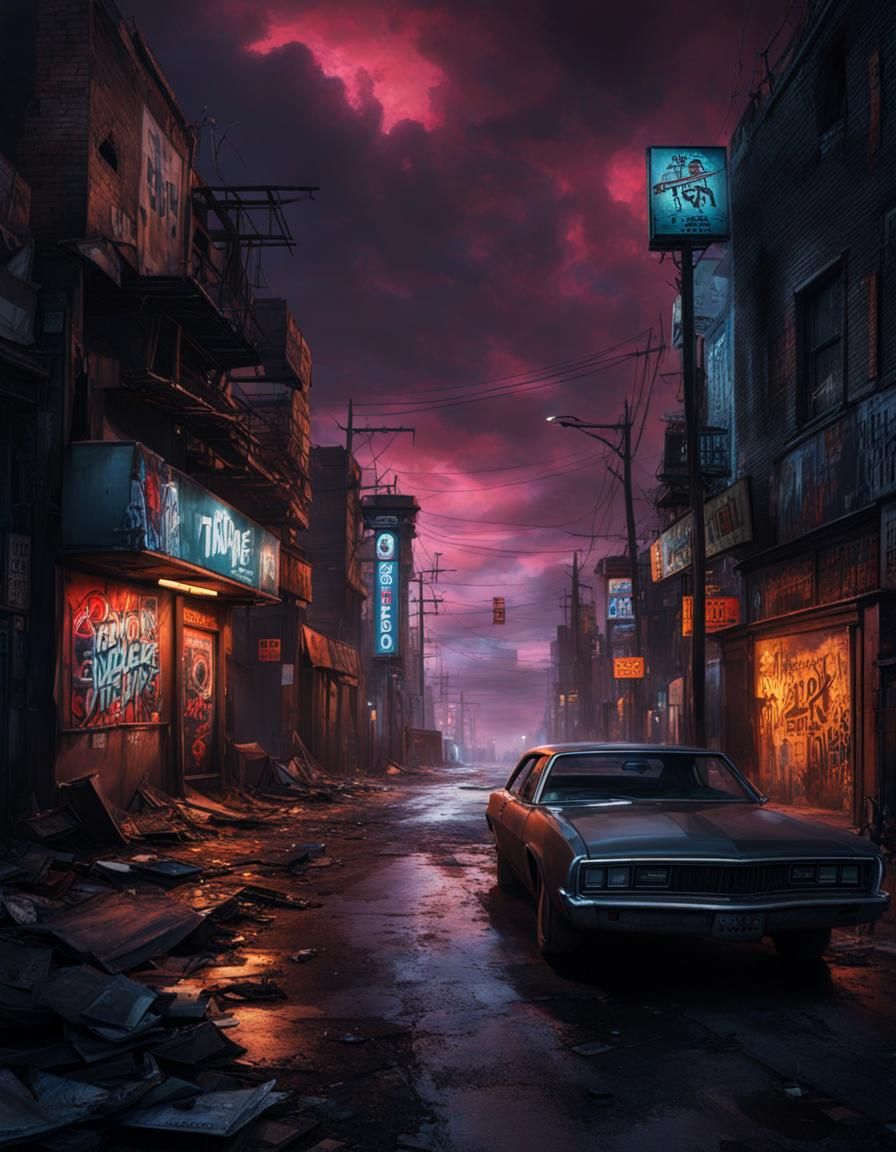 Cyberpunk Street View: Dark Future Matte Painting