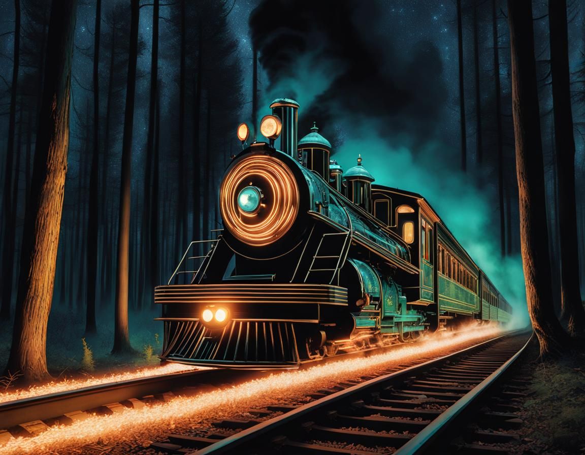 Haunted Ghost Train at Night in Photorealistic Style