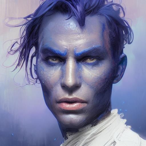 Blue Man Portrait in Hyperdetailed Style