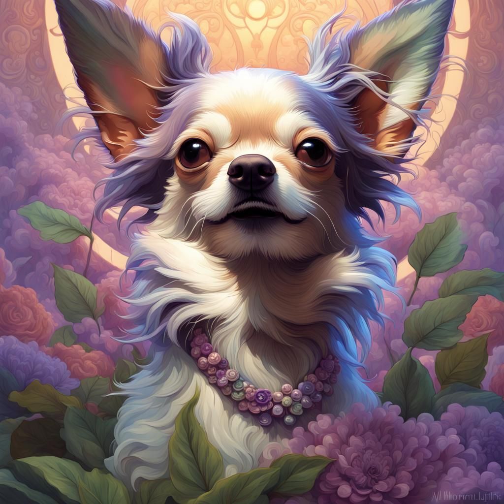 Happy Chihuahua Portrait in Art Nouveau Style