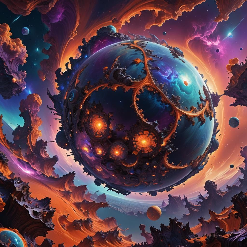 Gigantic Fractal Planet in Space: Fantasy Art