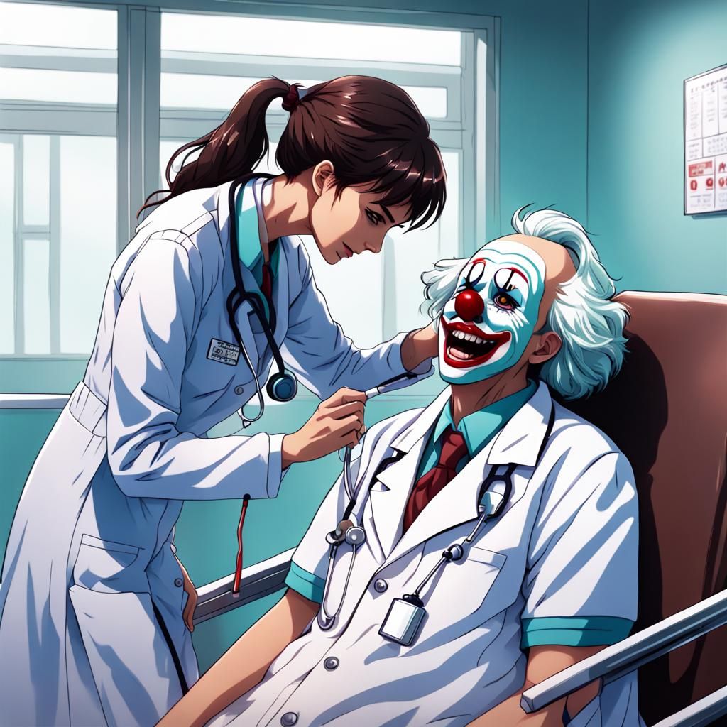 Doctor Irina Shayk Gives Shot to Crying Clown: Anime Art