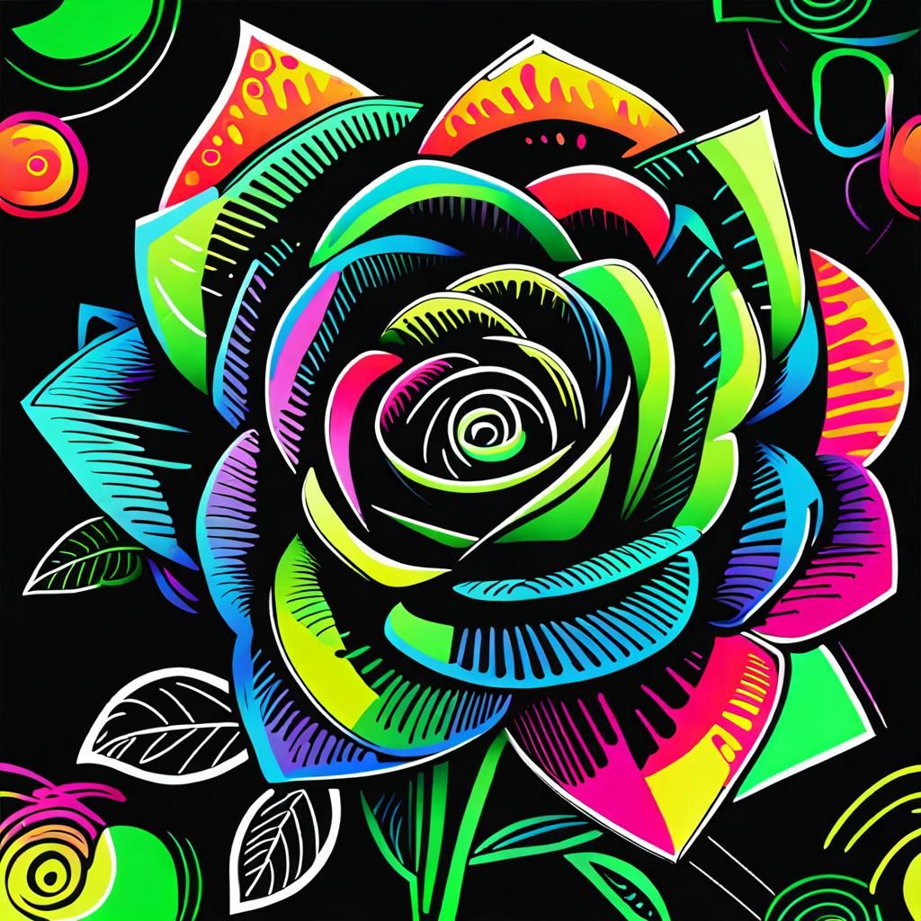 Neon Geometric Rose in Kandinsky Style Ink