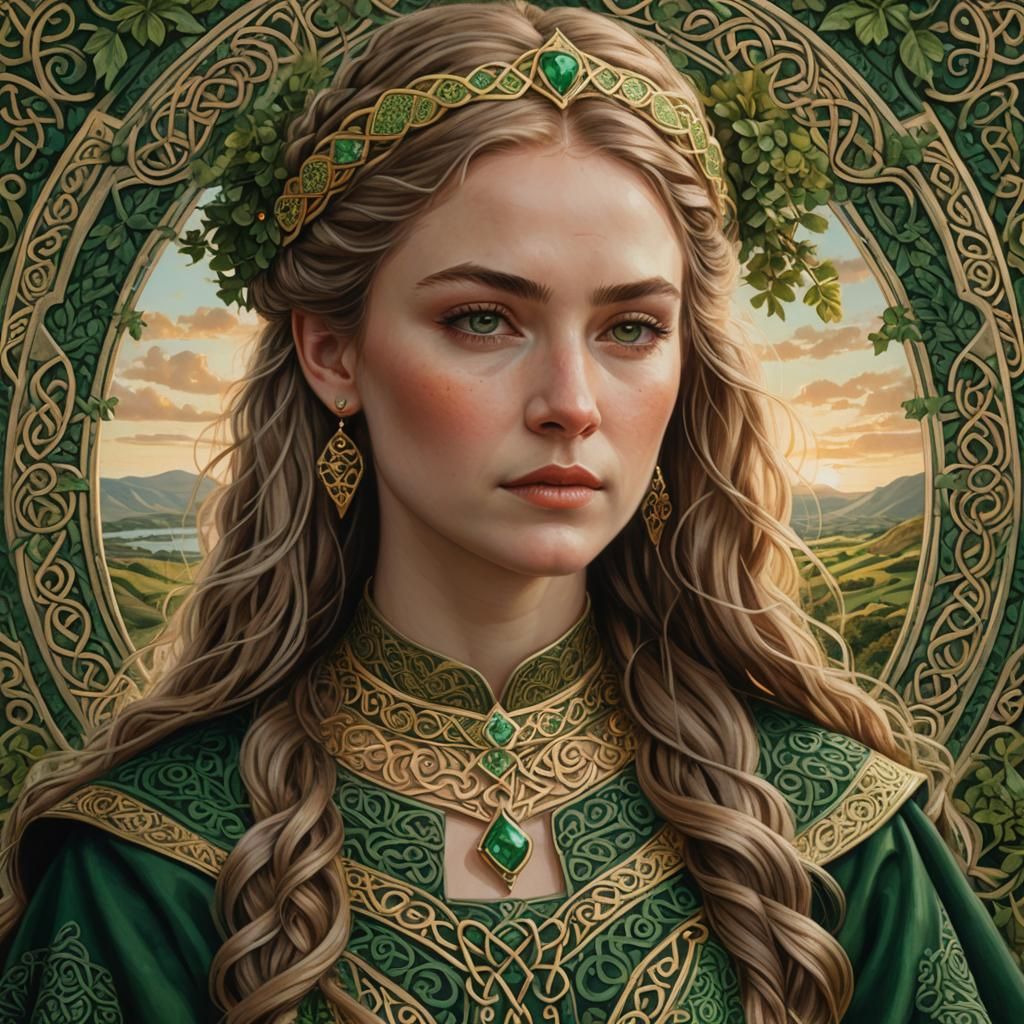 Celtic Art Portrait of Irish Queen in Emerald Isle