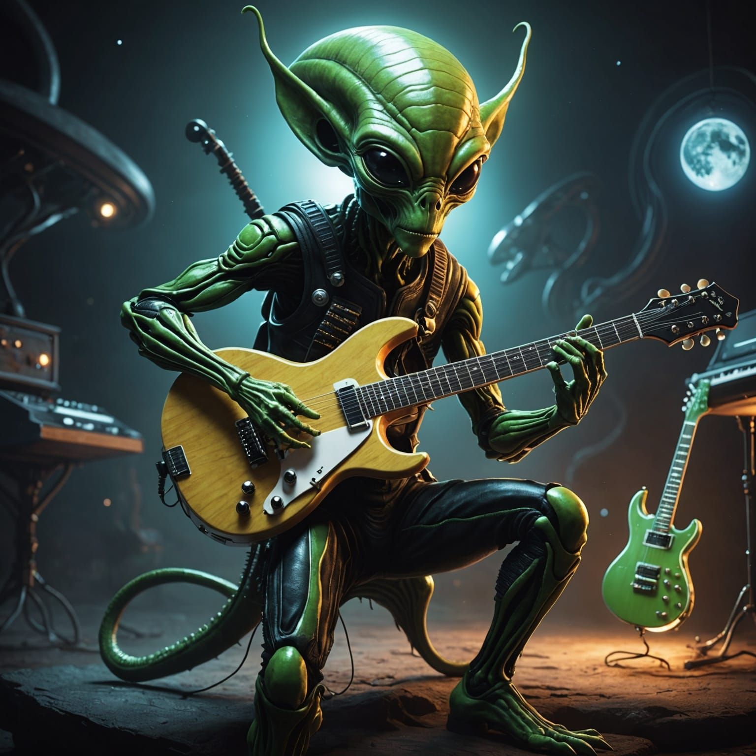 Alien Guitarist in Fantasy Lights