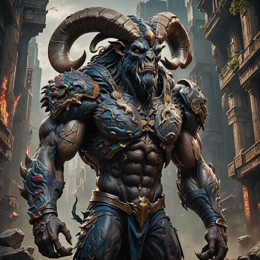 Hyperrealistic Ram Monster Portrait in Detailed Matte Painti...