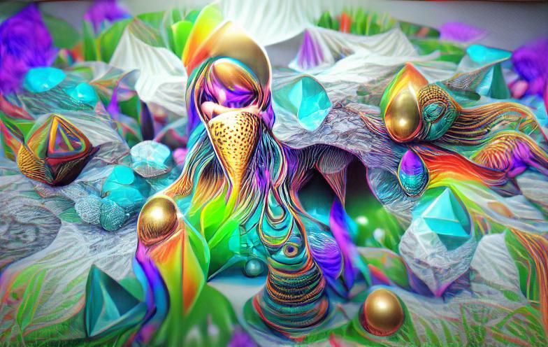 Psychedelic Iridescent Digital Artwork in 3D
