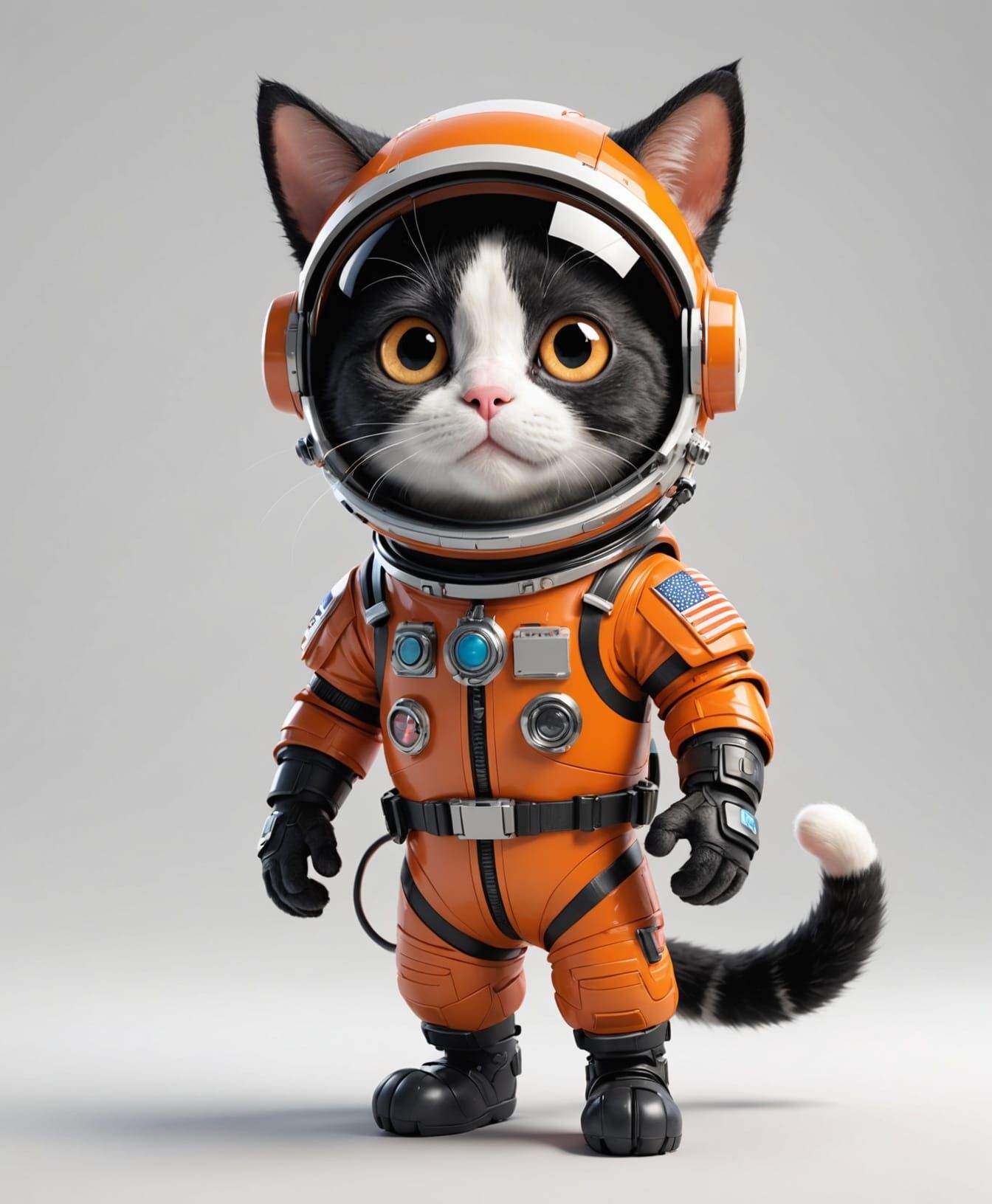 Cat Astronaut in Orange Suit, Pixar Style