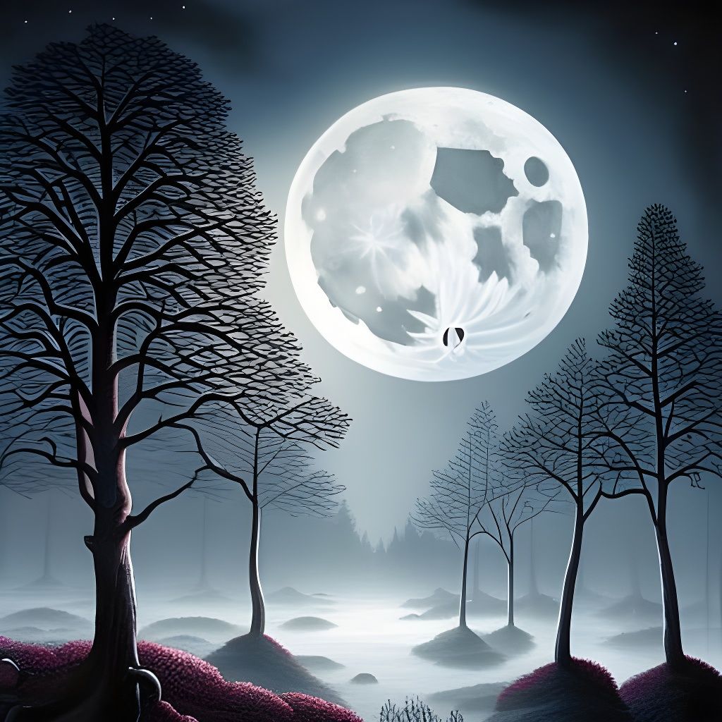 Foggy Night Tree: Colorful Ink and Cartoon Art